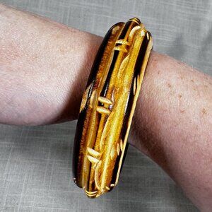 Vintage MCM Faux Bamboo Wooden Bangle Bracelet